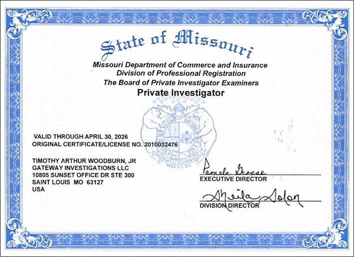 Investigator in St. Louis, Missouri & Illinois - License